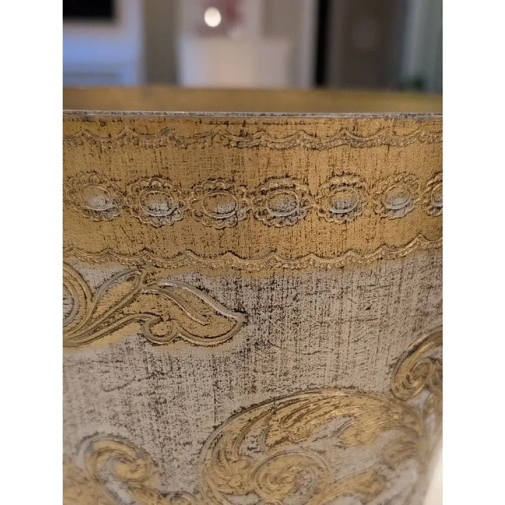 Florentine Gold and Cream Embossed Wastebasket Made in Italy Vintage